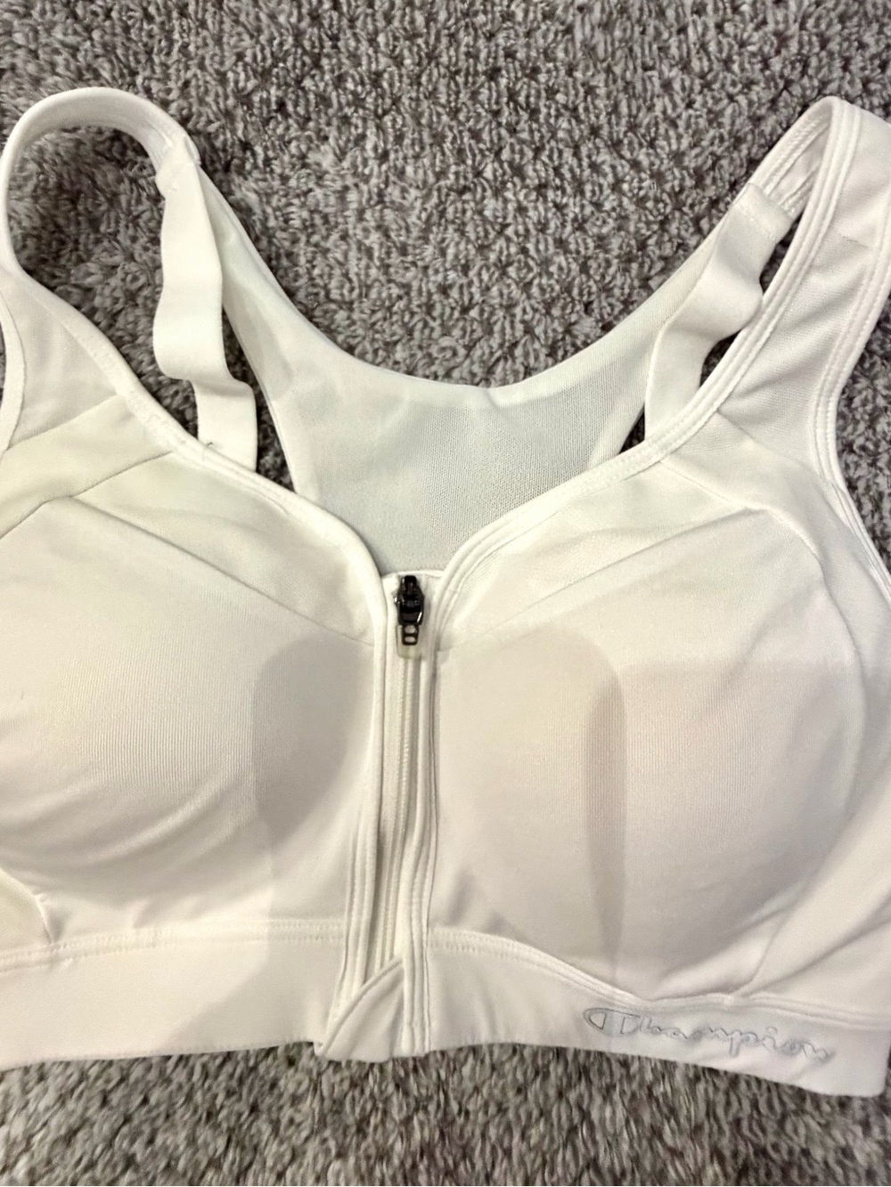 CHAMPION Double Dry Zip Front High Impact White Sports Bra 32C B1525